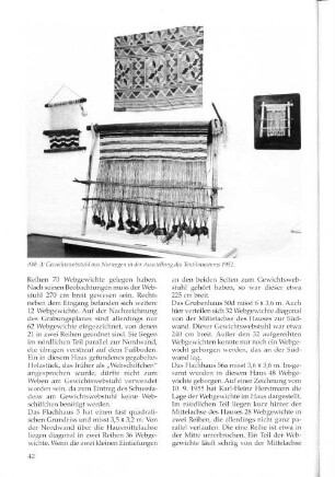 Abb. 3: Gewichtswebstuhl aus Norwegen in der Ausstellung des Textilmuseums 1952.