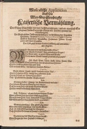 Musicalische Application Auff Die Aller-Durchleuchtigste Kaiserliche Vermählung.