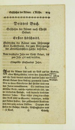Erster Abschnitt. Geschichte der Römer vom Ursprunge ihres Kaiserthums, bis zum Untergange der abendländischen Hälfte desselben