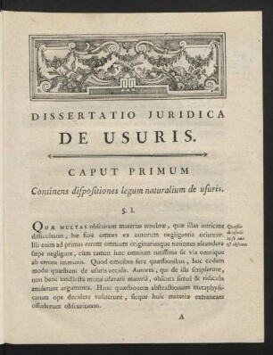 Caput Primum. Continens dispositiones legum naturalium de usuris.