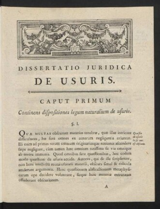 Caput Primum. Continens dispositiones legum naturalium de usuris.