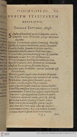 Urbium Italicarum Descriptio, Thomae Edvvardi Angli