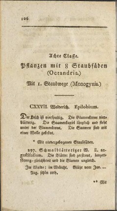 Achte Classe. Pflanzen mit 8 Staubfäden (Octandria)