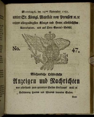 No. 47. Montags, den 19ten November 1781.