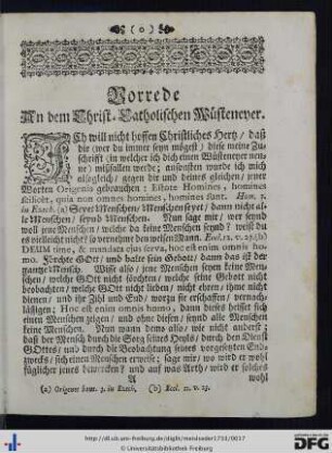 Vorrede an dem Christ-Catholischen Wüsteneyer.