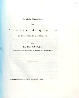 Chemische Untersuchung der Adelheidsquelle zu Heilbrunn in Oberbayern