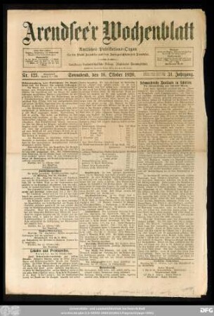 Arendsee'r Wochenblatt, Nr. 123. Sonnabend, den 16. Oktober 1920.