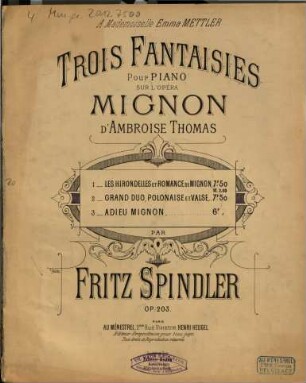 Fantasie über Themen aus "Mignon" von Thomas : pour piano ; op. 203, No. 2