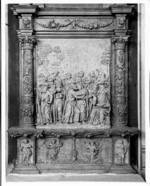 Messelhausen Katholische Sankt Burkhard Kirche Apostelaltar (unterer Teil) von Michael Juncker (1586-1590) Mittelrelief Abschied der Apostel