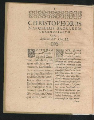 Christophorus Marcellus Sacrarum Ceremoniarum Lib. I. Sectione XV. Cap. II