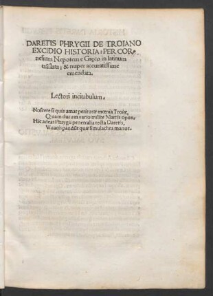 Daretis Phrygii De Troiano Excidio Historia ...
