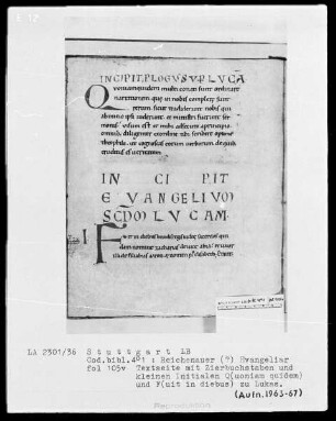 Evangeliar — Initialen Q(uoniam quidem) und F(uit in diebus), Folio 105verso
