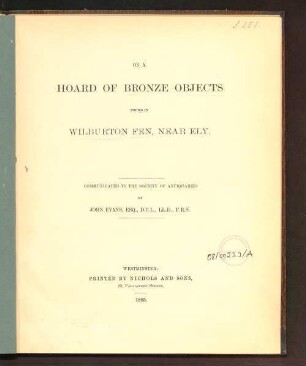 On a hoard of bronze objects found in Wilburton Fen, near Ely
