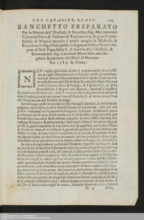 Banchetto Preparato per le Nozze dell' illustriss. & Eccellen. Sig. Marcantonio Colonna Duca di Paliano & Tagliacozzo ...