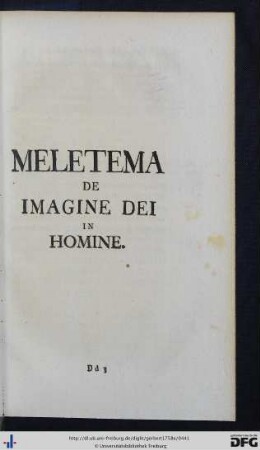 Meletema De imagine Dei In Homine.