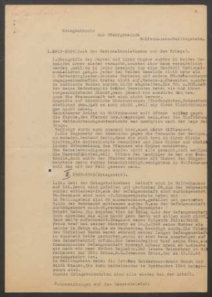 Kriegschronik der ev. Kirchengemeinde Wolfenhausen und Nellingsheim (Dek. Tübingen), verfasst von Pfarrer Rudolf Koch.