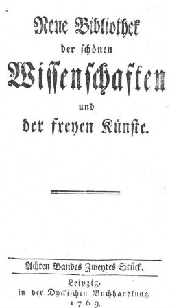 Achten Bandes erstes Stück