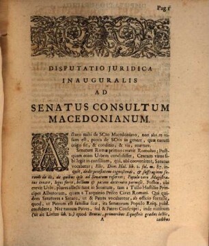 Disp. iur. inaug. ad senatus consultum Macedonianum