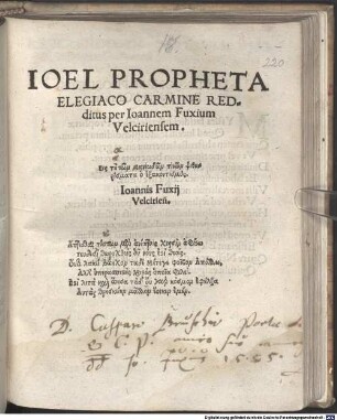 Ioel Propheta : Elegiaco Carmine