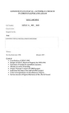 CONSTITUTION & MISCELLANEOUS RECORDS