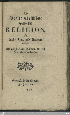 Die Uralte Christliche Catholische Religion