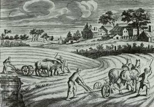 Pflügende Bauern, Stich, 1750