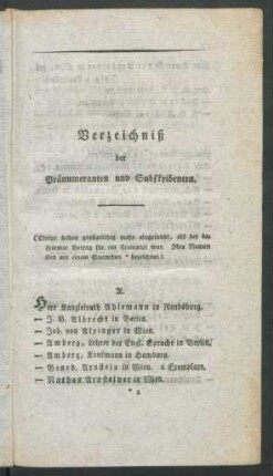 Verzeichniß der Pränumeranten und Subskribenten.