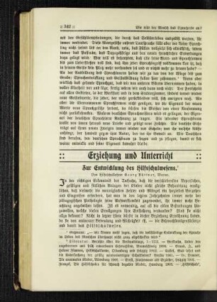 Zur Entwicklung des Hilfsschulwesens
