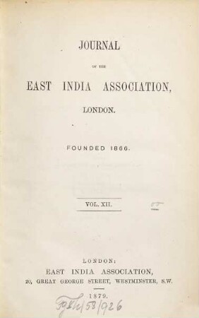 Journal of the East India Association. 12. 1879