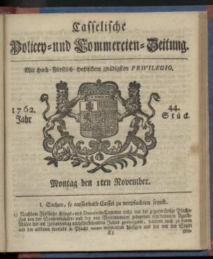 44. Stueck, Montag den 1ten November 1762