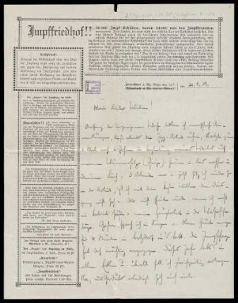 Brief von Hugo Wegener an Wilhelm Schwaner 