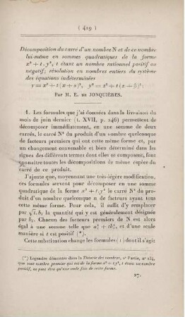 Décomposition du darré d'un nombre N [...]