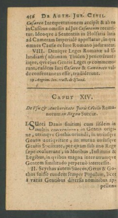 Caput XIV. De Usu et Authoritate Juris Civilis Romanorum in Regno Sueciae.