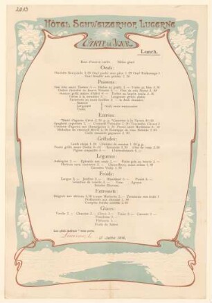 Menükarte : Carte du Jour, Lunch, Hotel Schweizer Hof