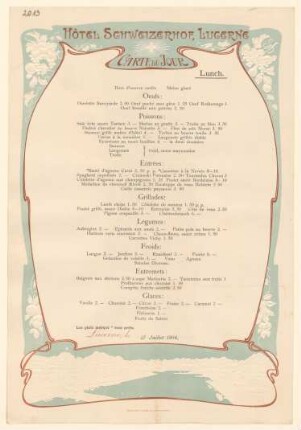 Menükarte : Carte du Jour, Lunch, Hotel Schweizer Hof