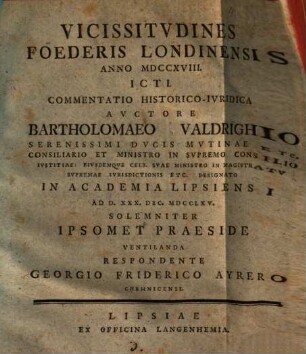 Vicissitudines foederis Londinensis a. 1718 icti: Commentatio