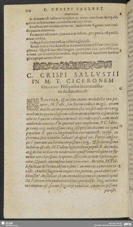 C. Crispi Sallustii In M. T. Ciceronem Oratio: Nisi potius incerti auctoris declamatio est