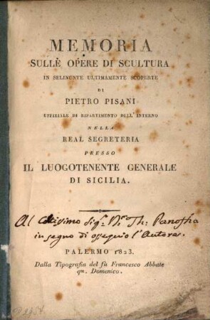 Memoria sulle opere di scultura in Selinunte ultimamente scoperte