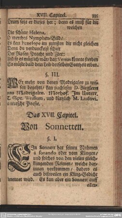 Das XVII. Capitel, Von Sonnetten
