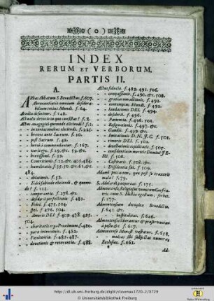 Index Rerum et Verborum Partis II.
