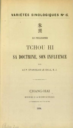 Le philosophe Tchou Hi : sa doctrine, son influence