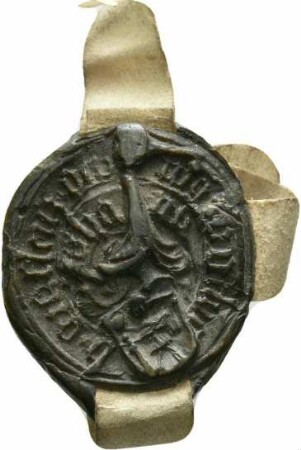 Hans von Sörgenloch, gen. Gensfleisch, weltlicher Richter zu Mainz und Schöffe zu Hechtsheim - s hans (im inneren Kreis) / sogeloch gisfleiß der iug (im äußeren Kreis)
