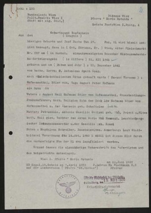Material zu Hugo August Peter von Hofmannsthal sen.