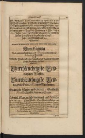 Dancksagung Nach geendetem Fürstlichen Leich-Conduct ...