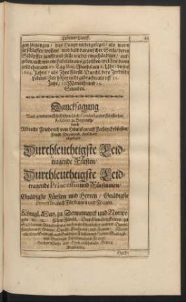 Dancksagung Nach geendetem Fürstlichen Leich-Conduct ...