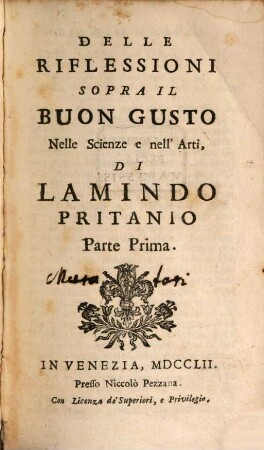 Delle Riflessioni Sopra Il Buon Gusto Nelle Scienze e nell'Arti, 1