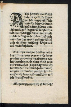 AVß hertem wee klagt || sich ein Held/ in stren=||ger hut verporge/
