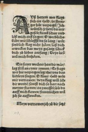 AVß hertem wee klagt || sich ein Held/ in stren=||ger hut verporge/