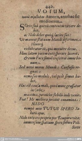 VOTUM, [...] [...] Autoris, ante hac sic meditatum.