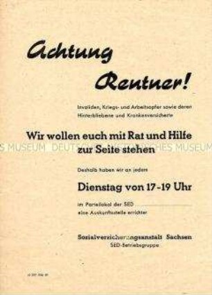 Einladung der SED-Betriebsgruppe der Sozialversicherungsanstalt Sachsen zu einer Informationsveranstaltung